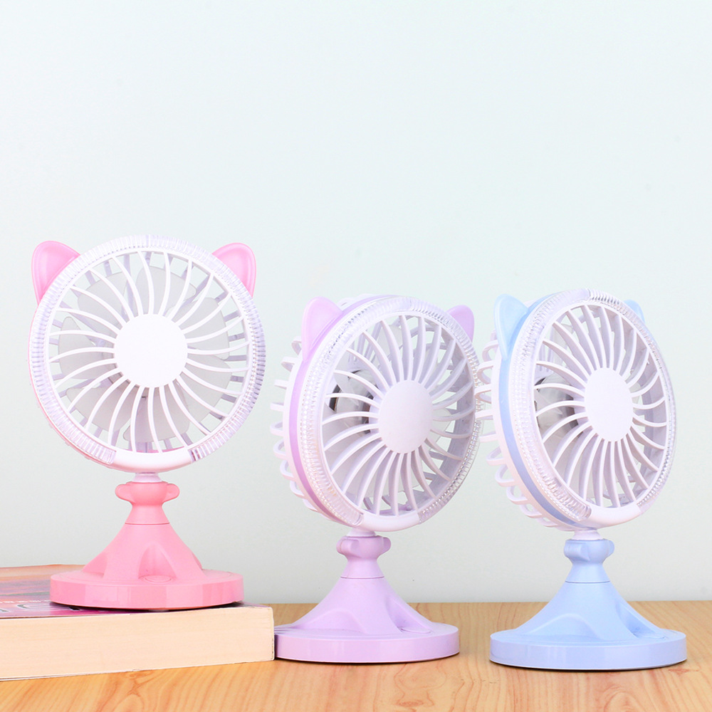 New Twist Cat Mini Mini desktop fan with cartoon three-speed high wind force and colorful night light details Picture