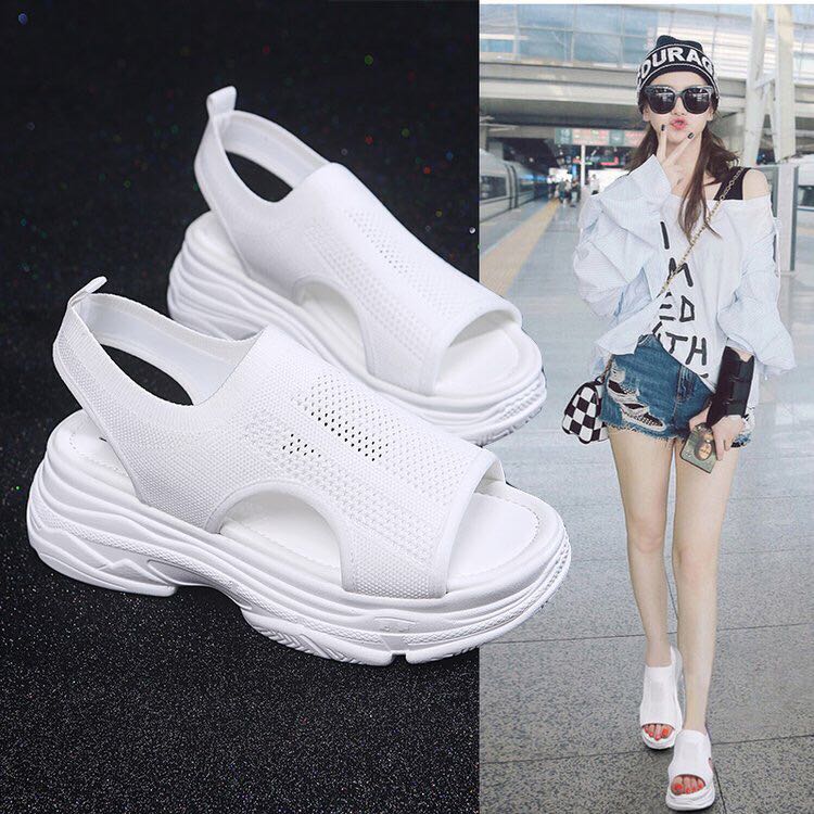 网面透气厚底凉鞋