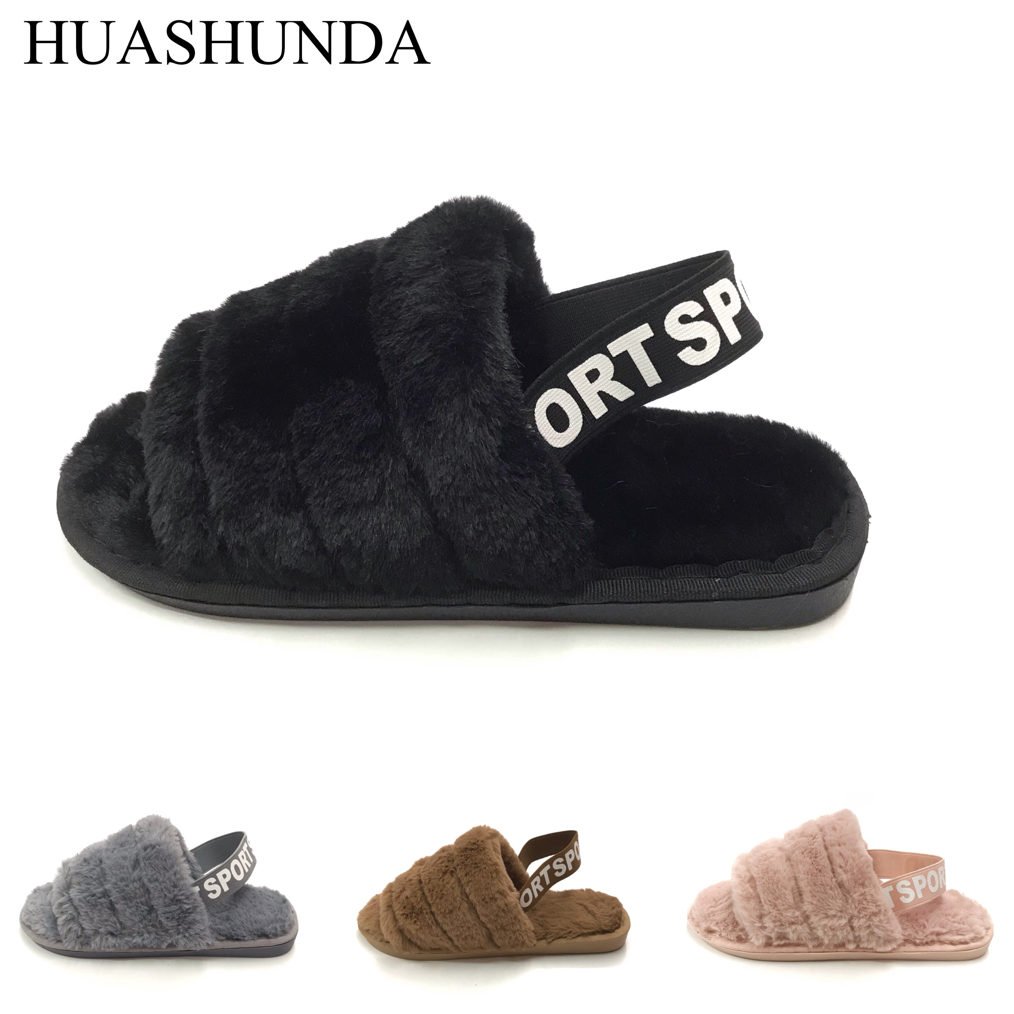 2019新款兔毛凉鞋 毛绒凉鞋弹力鞋跟 毛毛拖鞋