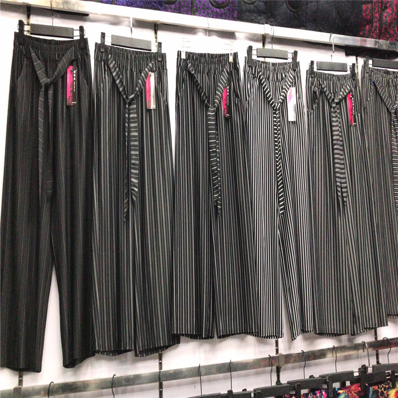 2019 summer new versatile casual pants Korean version of high-waist-ant cloth large size nine minutes wide-leg pants wholesale thumbnail