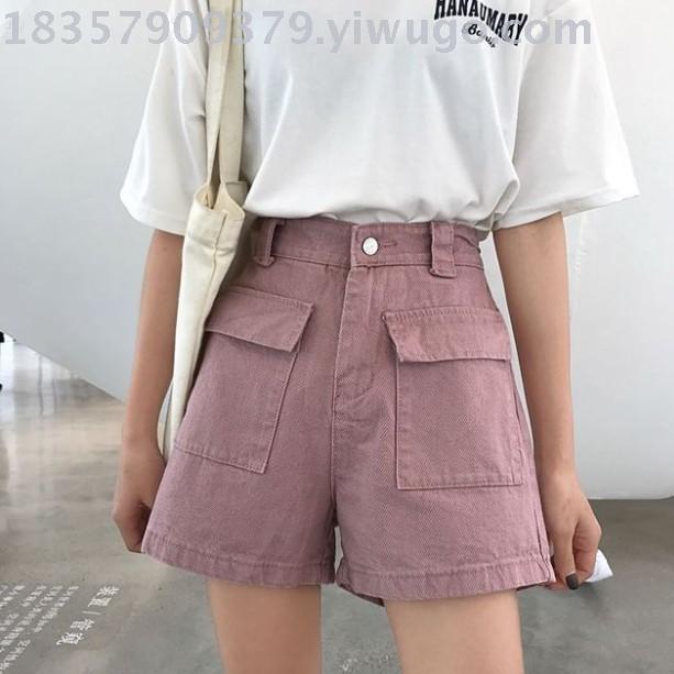 Real shot denim shorts women fashion outside wearing network red 2019 spring and summer new high-waisted wide legs loose a word hot pants details Picture