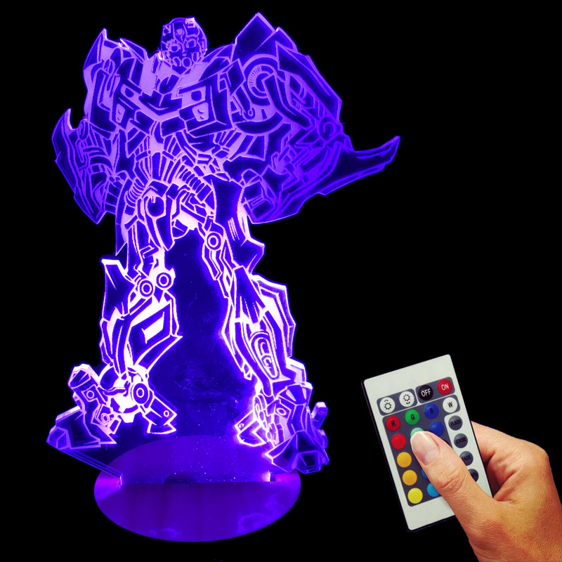 Stereo 3D light Transformers Bumblebee vision light LED Wood remote control color changing small night light