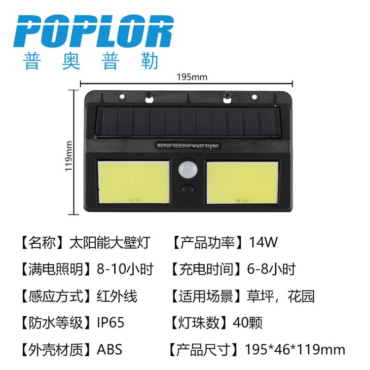 LED solar wall light COB wall light 20W human body sensing garden light Outdoor light no electricity 96 details Picture