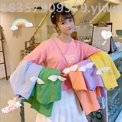 Spring and summer net red wings loose short-sleeved T-shirt female student candy color with a T-shirt top base shirt