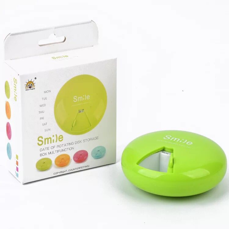 旅行出差圆形塑料便携旋转药盒 一周分装药品迷你收纳盒产品图
