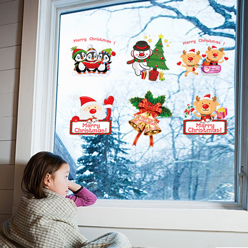 可移除圣诞节墙贴玻璃窗户橱窗背景装饰墙贴画彩色圣诞老人详情图2