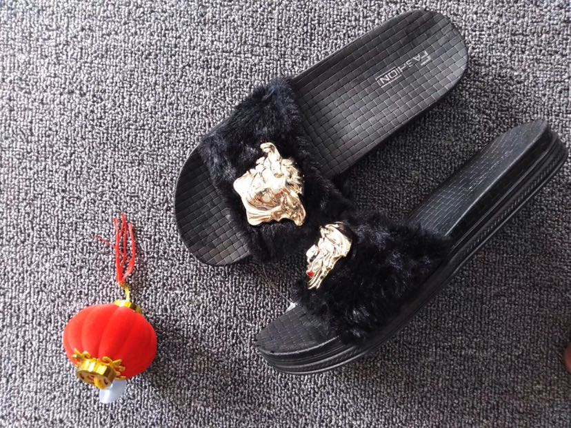 Women's summer home woolen one-word flip-flops in stock details Picture