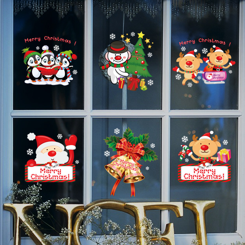 可移除圣诞节墙贴玻璃窗户橱窗背景装饰墙贴画彩色圣诞老人详情图1