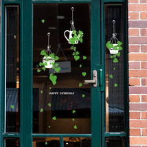 清新淡雅吊篮盆栽绿植墙贴店铺玻璃门橱窗咖啡厅装饰墙贴