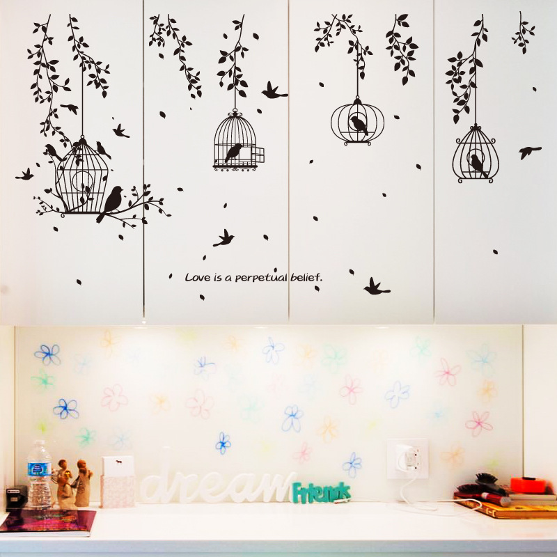 Creative living room bedroom decoration simple black bird cage wall pasted fashion black branches dining room sofa wallpaper Application Scenario