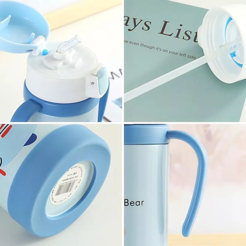 双耳熊304不锈钢带手柄吸管杯细节图