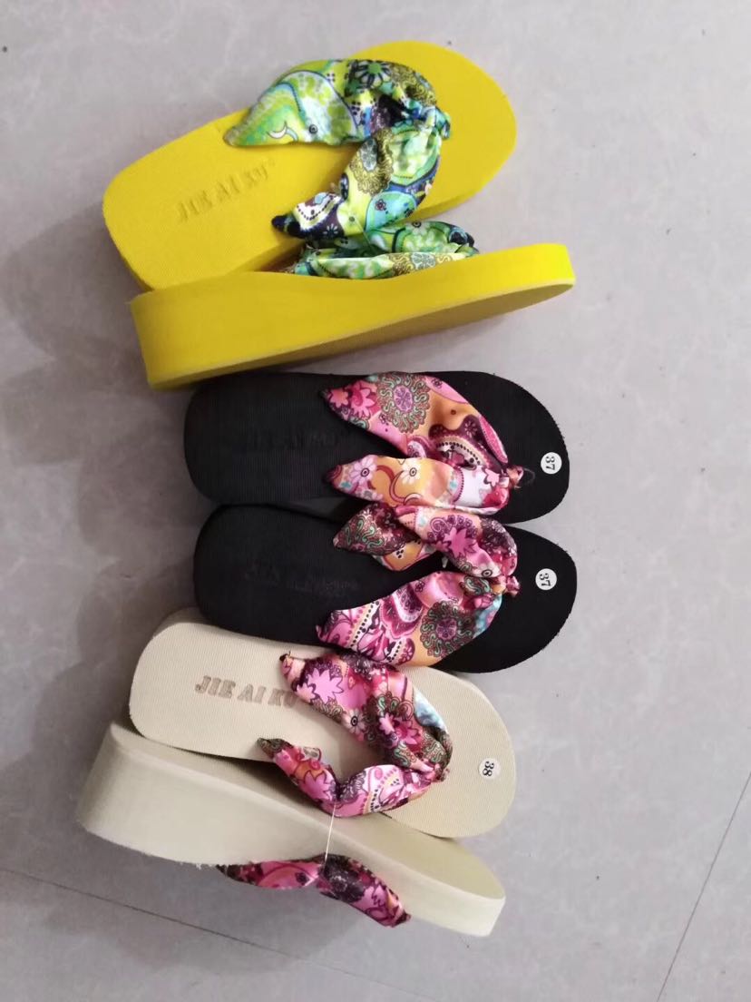 Summer women's high-heeled silk strap flip-flops