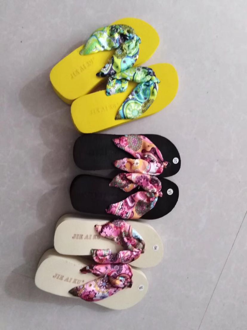 Summer women's high-heeled silk strap flip-flops details Picture