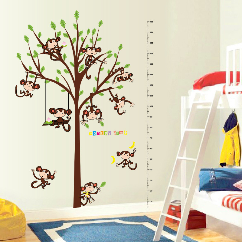 新款卡通墙贴批发儿童房幼儿园装饰墙贴纸猴子身高贴图