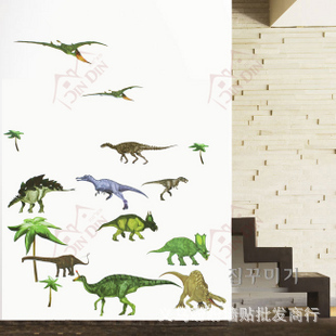 三代墙贴纸儿童房教室布置贴画 卧室卡通墙壁纸恐龙时代