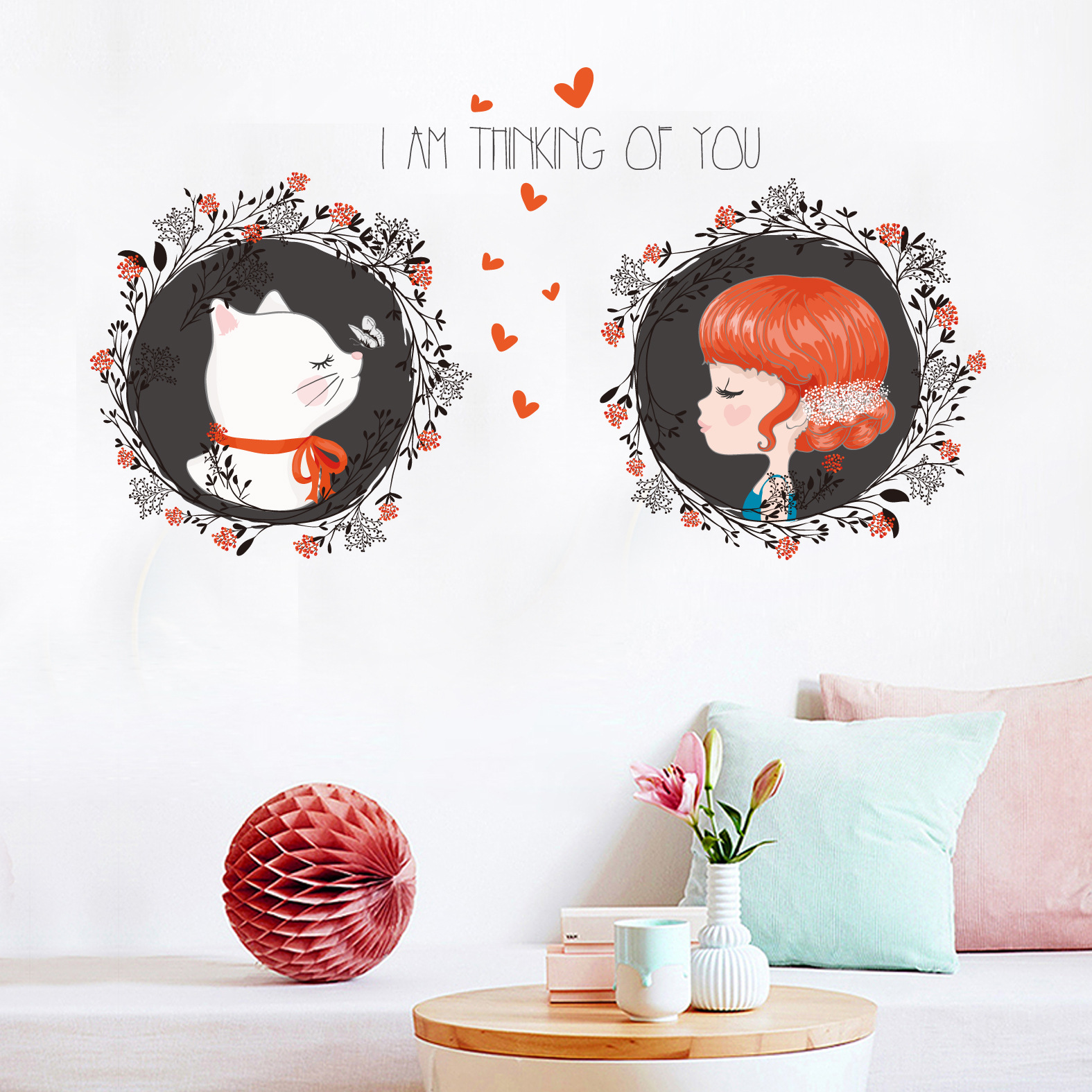 Girl heart photo wall pasted living room bedside bedroom warm flower picture frame decoration pasted cat wallpaper thumbnail
