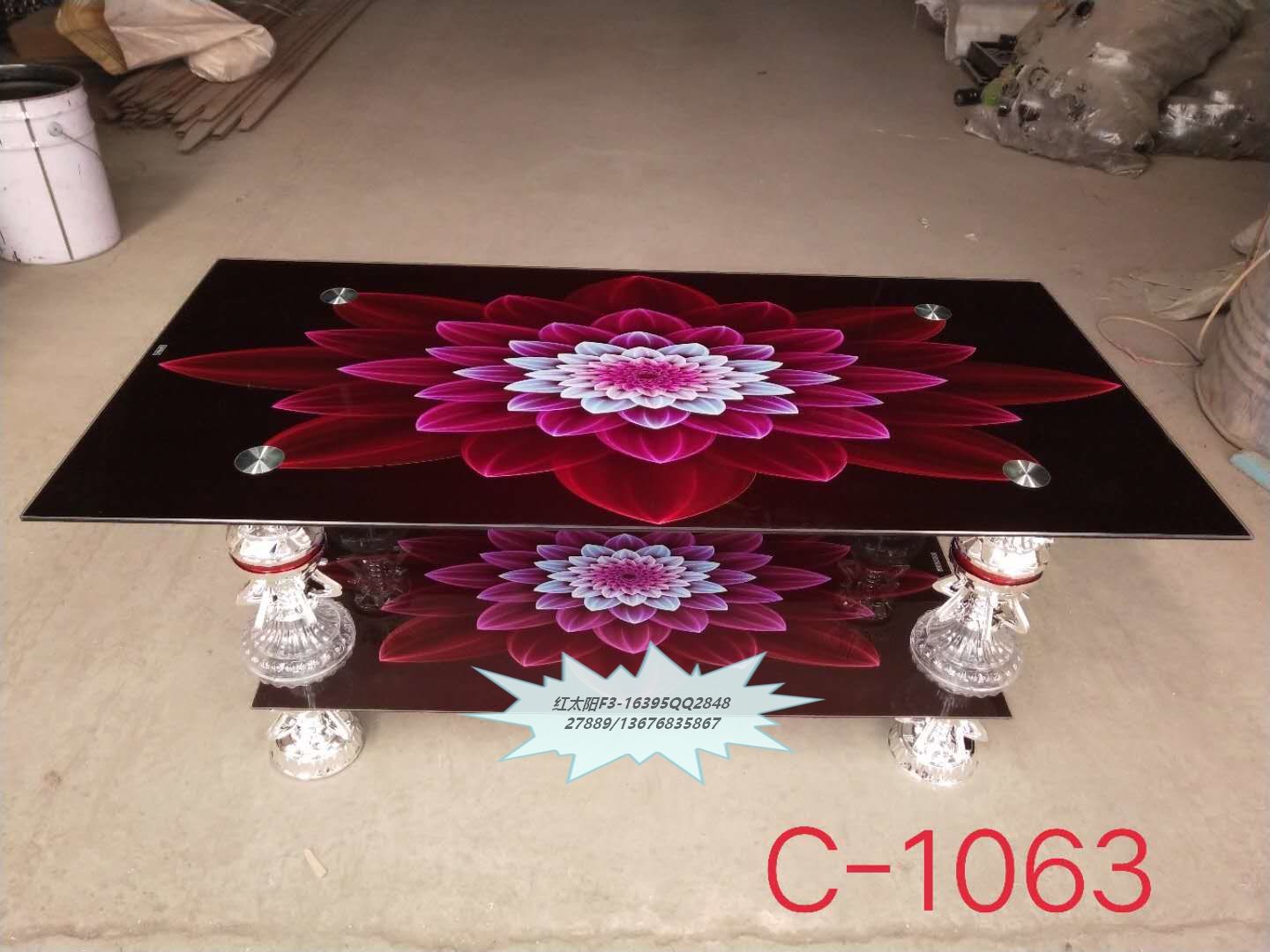 New tea table toughened glass tea table large flower glass
