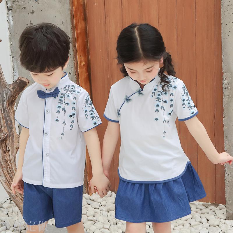幼儿园校服夏装古装汉服演出服舞蹈服儿童夏季园服小学生班服套装细节图