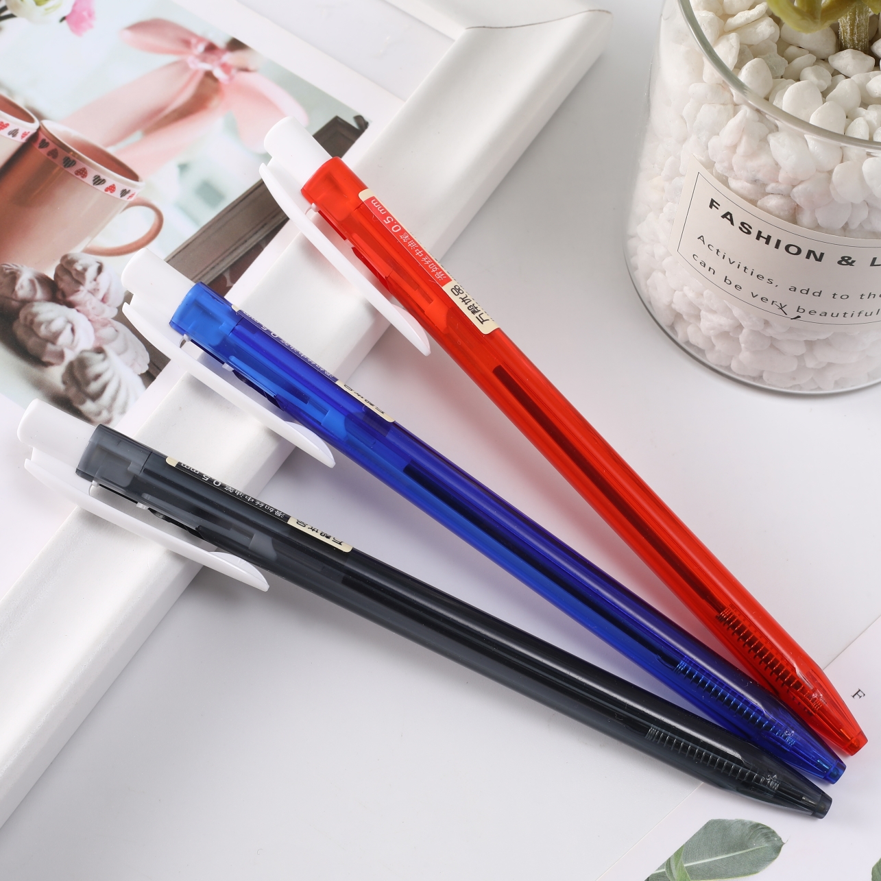 Wanbang k-10 Three-color positive energy Press medium oil pen, ballpoint pen, Ballpoint pen, oil 0.5mm, black, red, blue, automatic details Picture