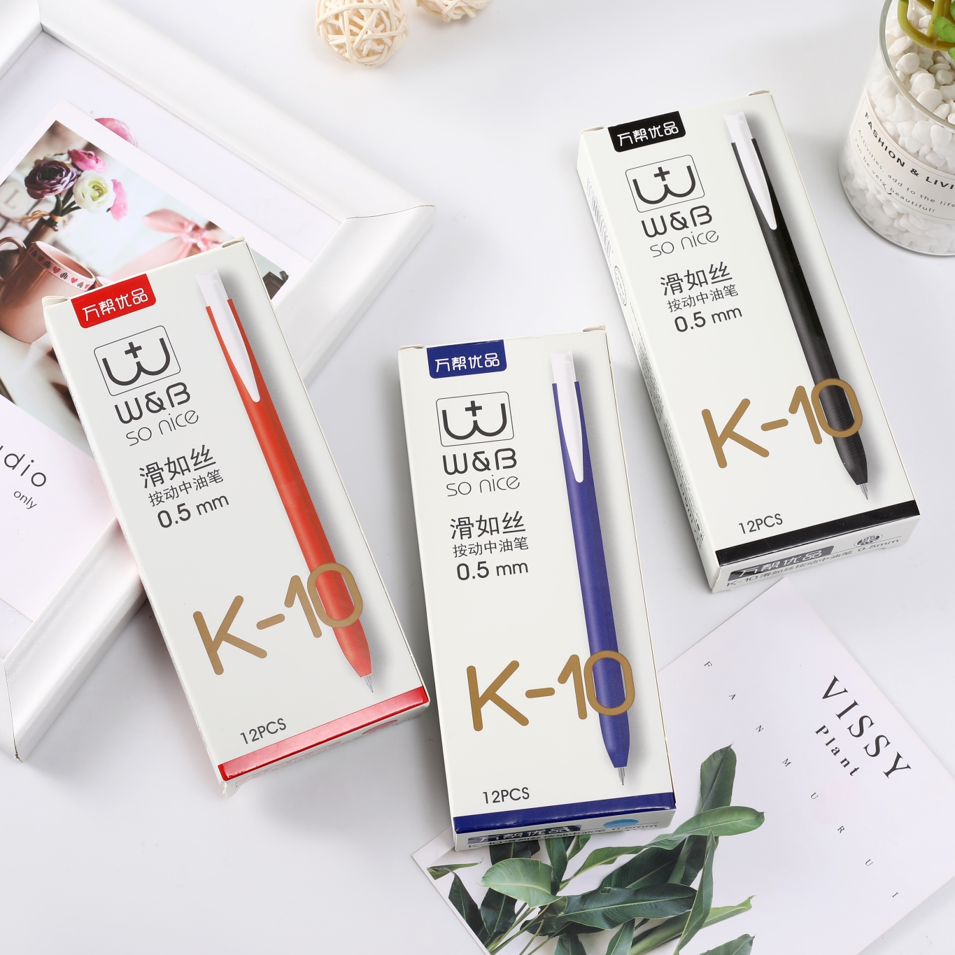 Wanbang k-10 Three-color positive energy Press medium oil pen, ballpoint pen, Ballpoint pen, oil 0.5mm, black, red, blue, automatic