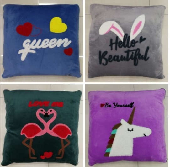 High-Grade Quilted Border Woolen Embroidery Throw Pillow Cushion Back Blanket details Picture