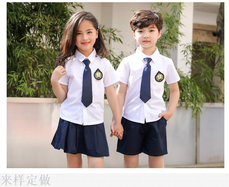 夏季韩版学院风男女童短袖衬衫套装初中小学生校服幼儿园园服