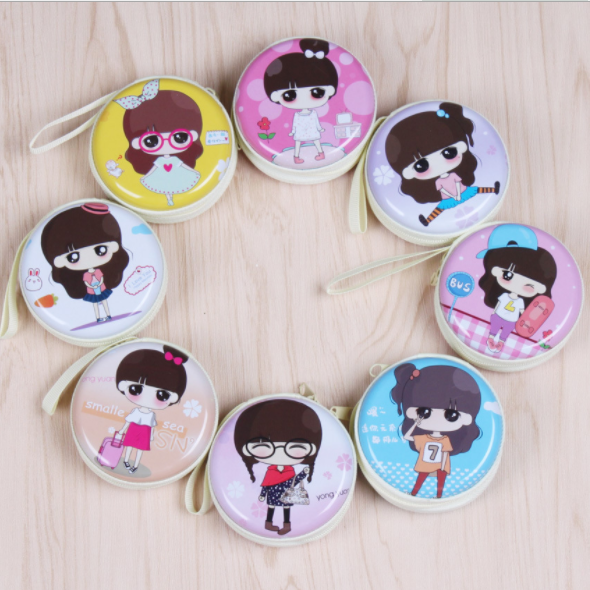 Small coin wallet Creative cartoon children's tinplate zipper coin wallet cute earphone bag key coin wallet full figure