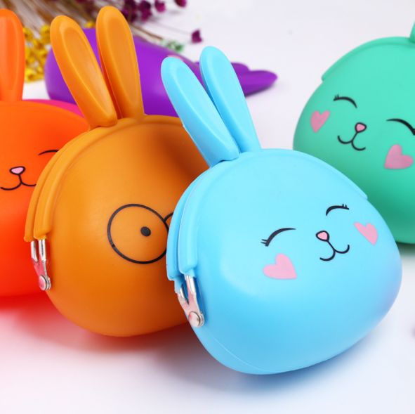 Korean cute little rabbit clasp coin case, creative key case, cartoon silicone coin purse, female student clutch details Picture