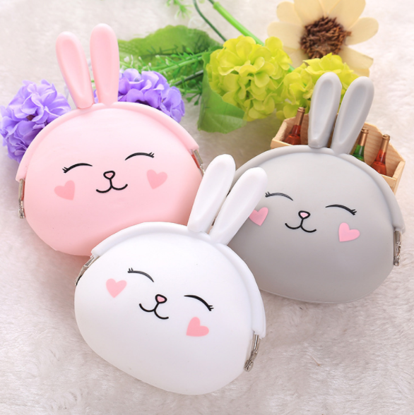 Korean cute little rabbit clasp coin case, creative key case, cartoon silicone coin purse, female student clutch