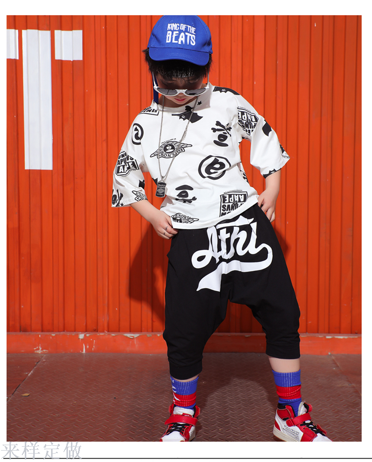 嘻哈儿童街舞套装男童夏季韩版短袖裤子少儿hiphop男孩街舞衣服潮