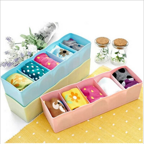 Plastic five-compartment household drawer underwear sock organizing box Desktop cosmetics organizing box