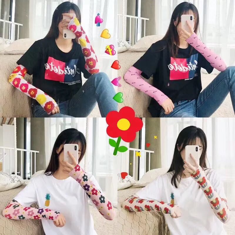 网红冰袖女防晒手袖开车护臂袖子套手臂可爱网纱夏天薄款冰丝袖套