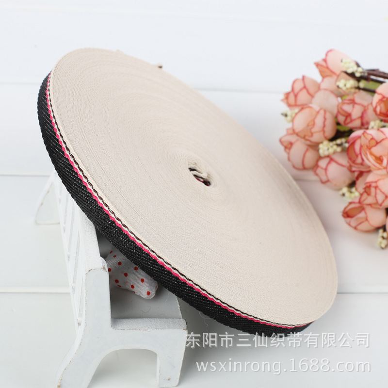 【 Three Xian ribbon 】 Ribbon pure bottom black strip red edge ribbon cotton fiber material manufacturers direct sales can be customized thumbnail