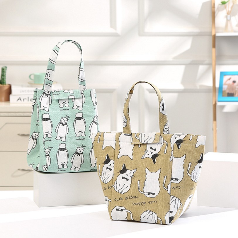 棉麻加厚保温包手提便当袋学生饭盒包午餐包冰包野餐包产品图