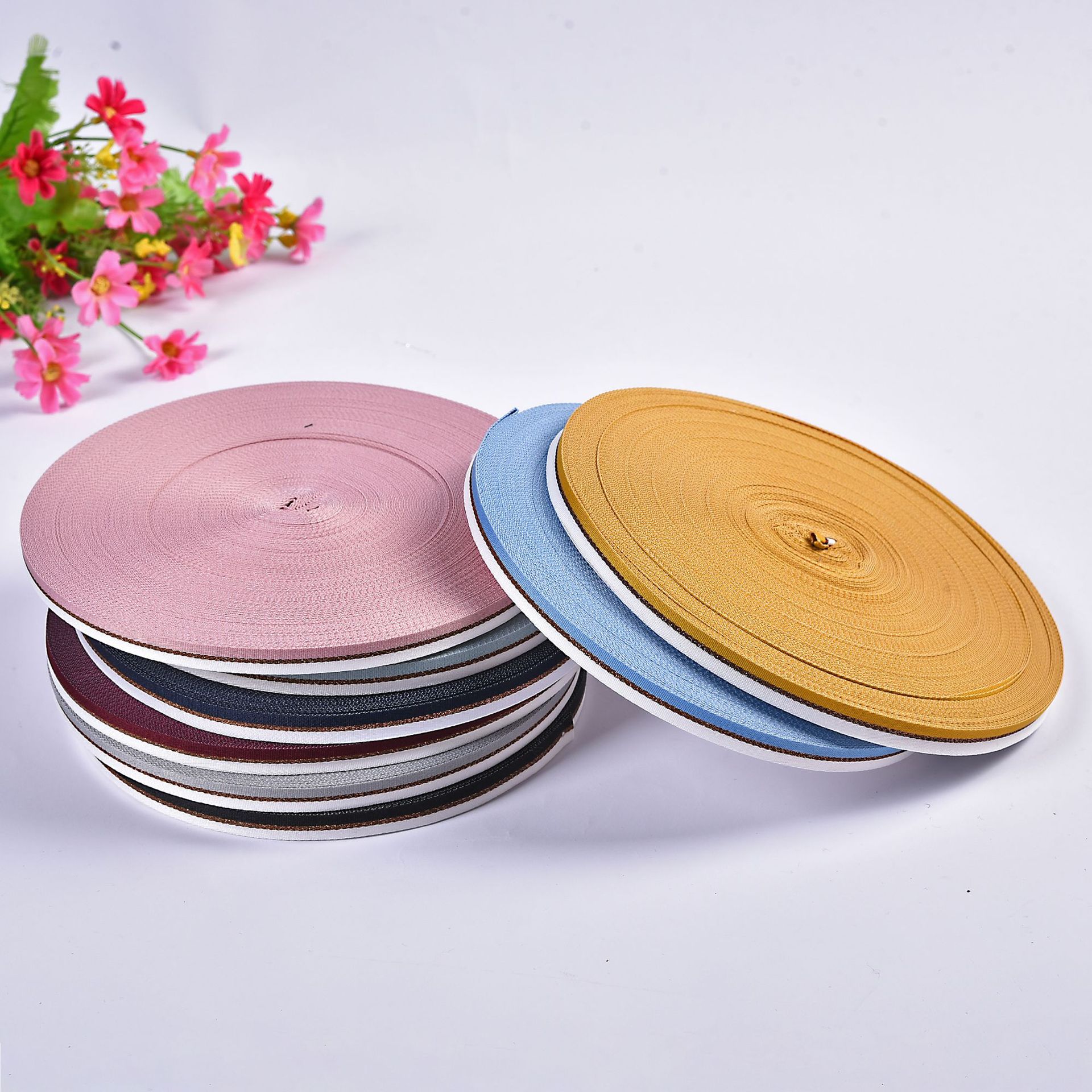 Environmentally friendly polyester webbing, striped webbing, plain webbing, clothing and textile accessories, polyester webbing manufacturer wholesale details Picture