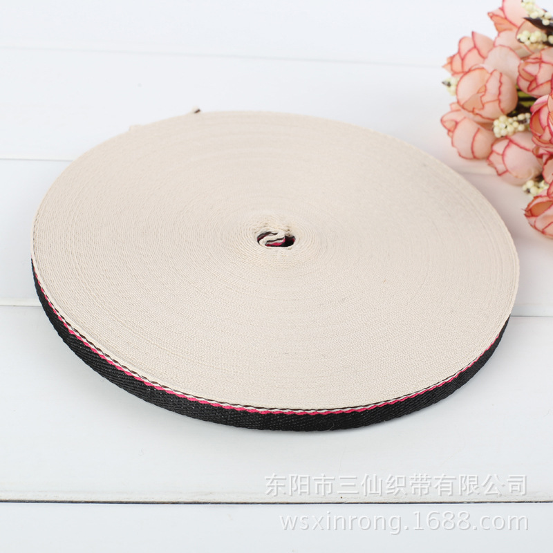 【 Sanxian Webbing 】 Pure base black stripe red edge webbing, made of cotton fiber, factory direct sales, customizable details Picture