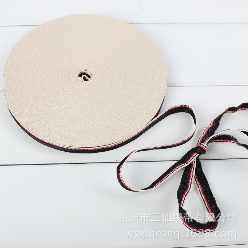 【 Sanxian Webbing 】 Pure base black stripe red edge webbing, made of cotton fiber, factory direct sales, customizable Specification image