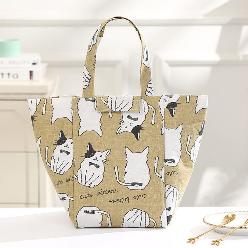 棉麻加厚保温包手提便当袋学生饭盒包午餐包冰包野餐包