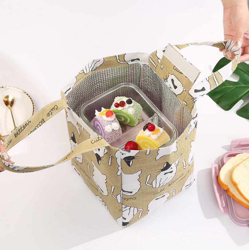 棉麻加厚保温包手提便当袋学生饭盒包午餐包冰包野餐包细节图