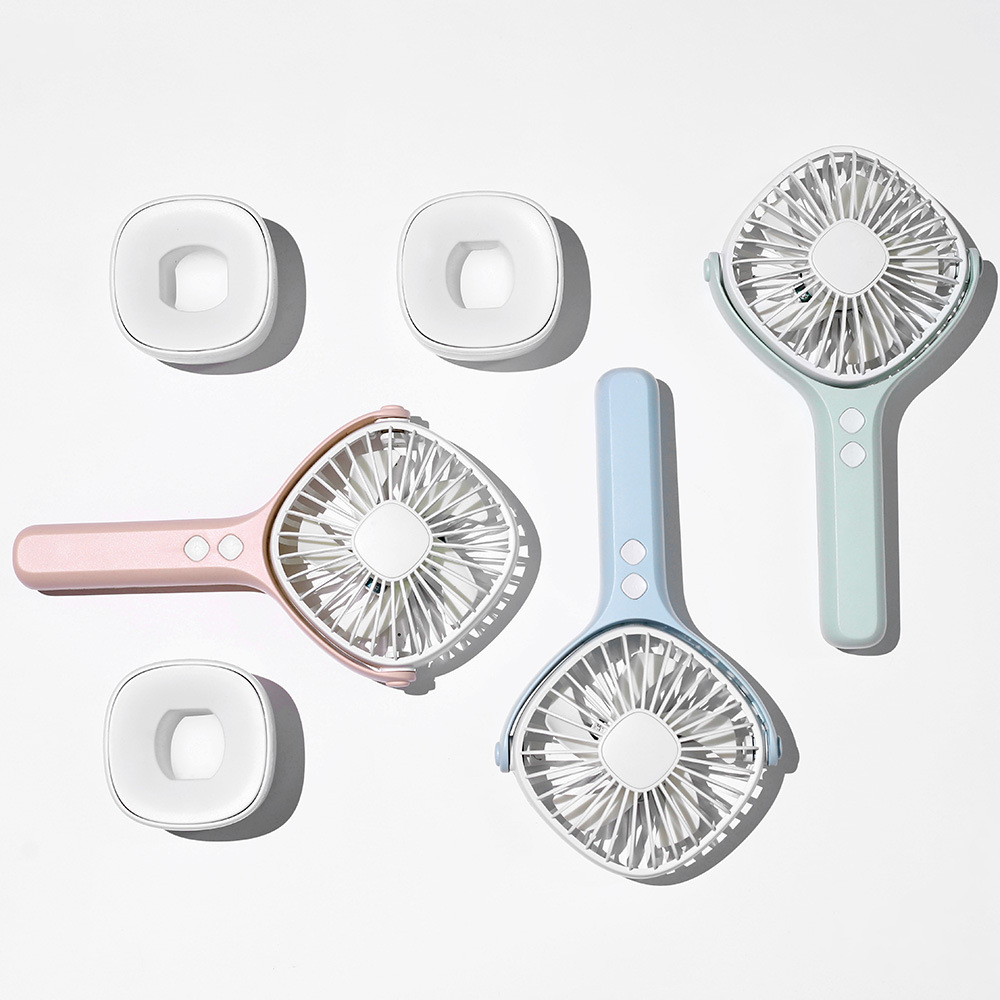 New rotating handheld square fan outdoor mini USB charging base LED night light small fan details Picture