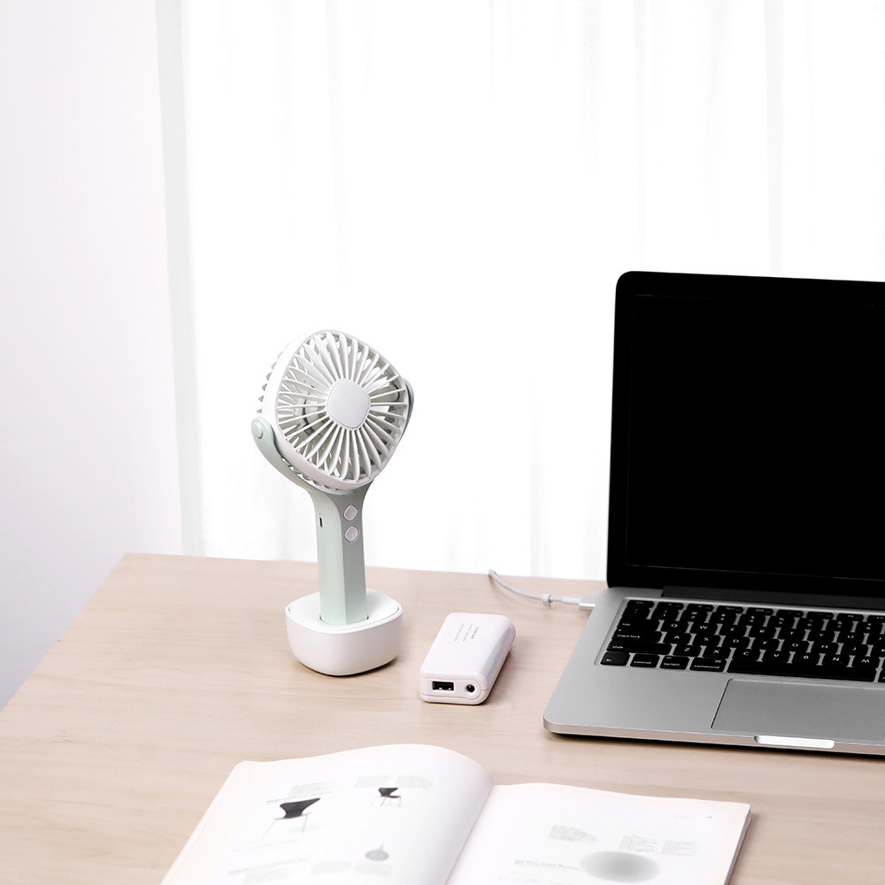 New rotating handheld square fan outdoor mini USB charging base LED night light small fan Specification image