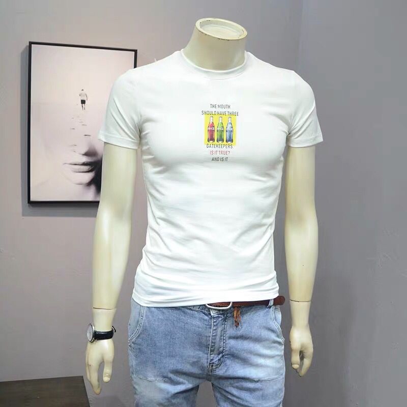 韩版潮流时尚修身印花男士圆领短袖T恤夏季新款个性休闲百搭体恤细节图