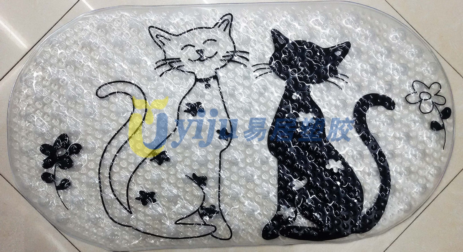 淘宝爆款 黑白猫 贴膜彩印防滑垫 酒店地垫 浴室防滑垫