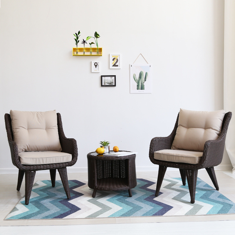 野人谷藤椅三件套休闲桌椅组合阳台小茶几现代简约庭院室外桌椅