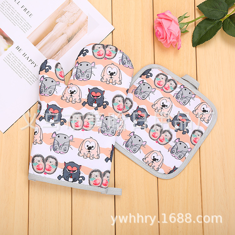 【LOVELY HOME】【持嘉】支持花型定制  微波炉手套 烤箱手套 隔热手套 防烫手套 手套垫子二件套 卡通手套