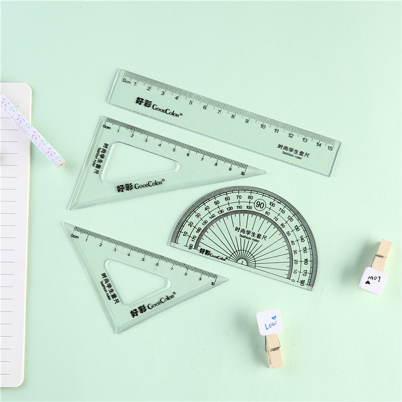 好彩厂家直销塑料学生套尺15cm4件套透明直尺三角板量角器学习品产品图