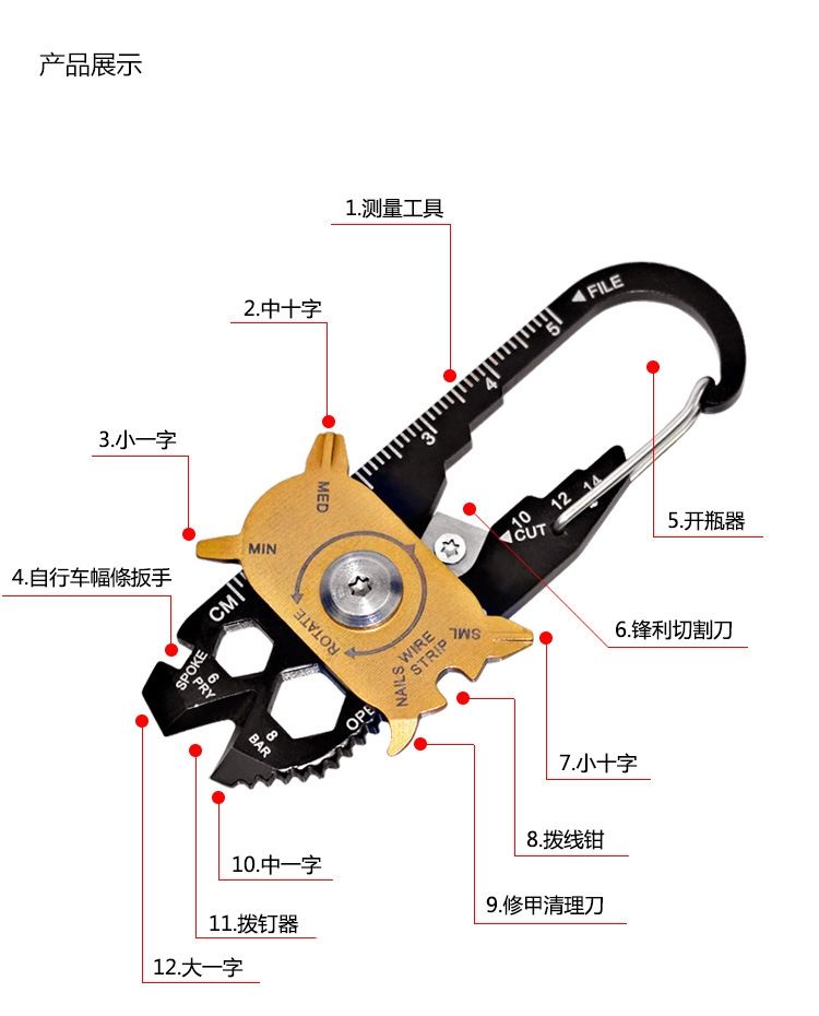 多功能登山扣/户外求生用品/随车组合工具细节图