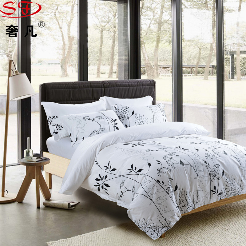 Hotel bedding four-piece set 80S, 60S, 40s bed sheet and duvet cover multiple printed styles display 3 details Picture