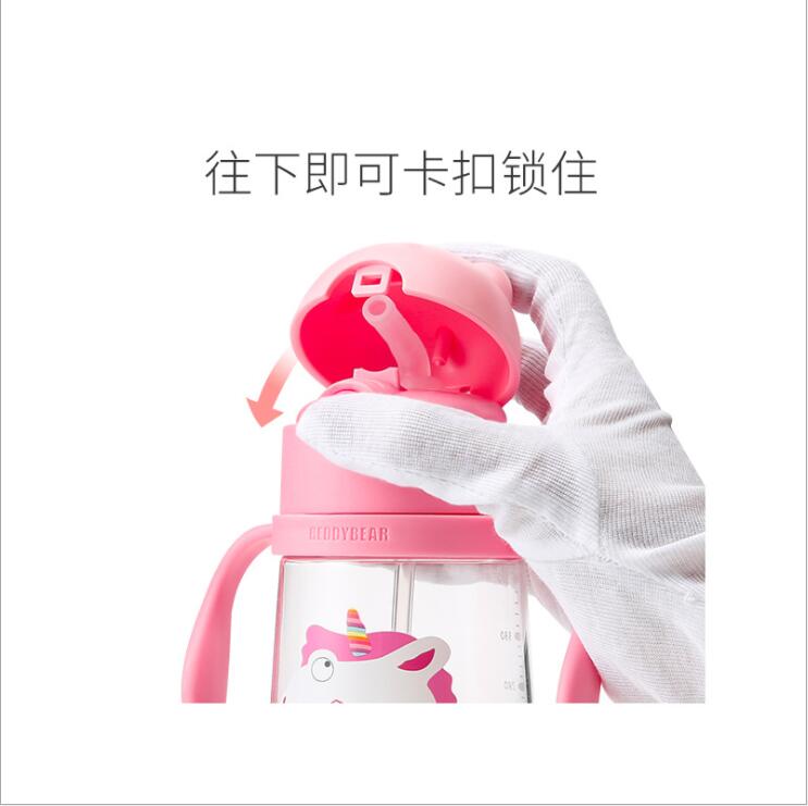 正品杯具熊儿童学饮杯夏季塑料tritan宝宝防摔吸嘴吸管可背带水杯细节图