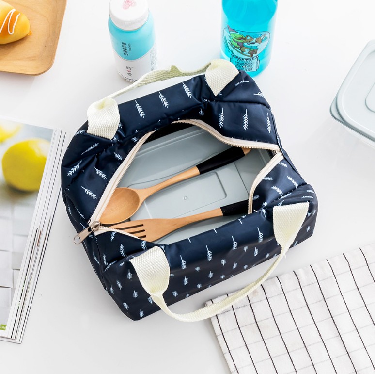 花色拉链保温袋 保冷保鲜包保温便当包 手提饭盒包保温包午餐包细节图